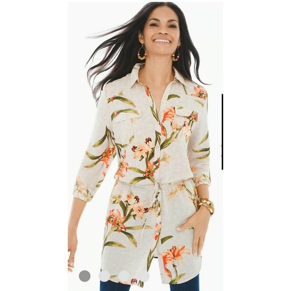 Chico's Tops Chicos Spring Lily Utility Shirt Floral Size Poshmark